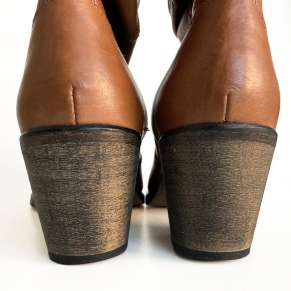 Aldo Caramel Brown Leather Boots, Western Almond Toe Heeled Cowboy Boots, sz 36 - Picture 4 of 7